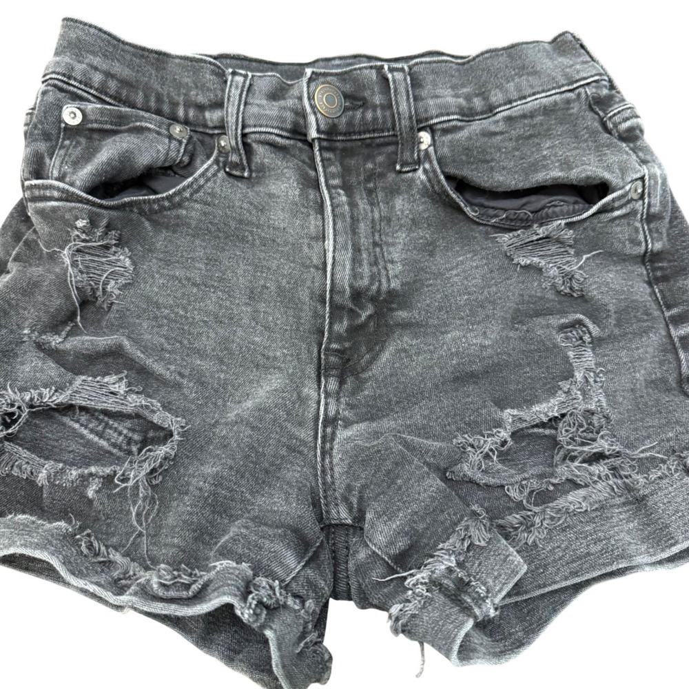 Aeropostale Mom Shorts Womens 4 Black Distressed Denim High Rise Frayed Hem 26"